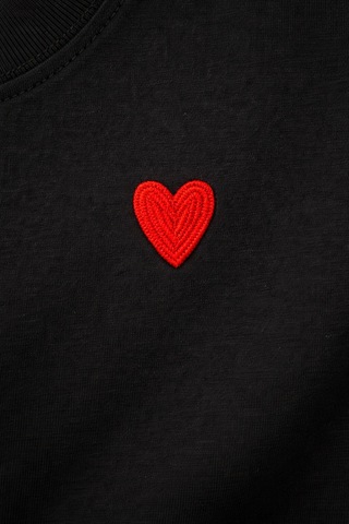 Mixray 2056 Kadın %100 Pamuk Kalp Nakışlı Bisiklet Yaka T-shirt Siyah Siyah