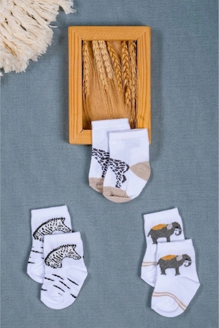 Cocole Socks Erkek Çocuk Soket Çorabı 3 Lü Set Pamuklu Safari & Hayvan Figürü Desenli Çok Renkli