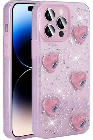 Apple Uyumlu iPhone 14 Pro Max Kılıf Airbagli Simli Arka Yüzey Zore Işıltı Silikon Kapak Pembe
