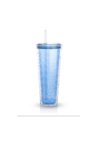 Sparkle Pipetli Renkli Bardak 750 Ml Kapaklı Sunum Bardağı ,meşrubat Bardağı Mavi