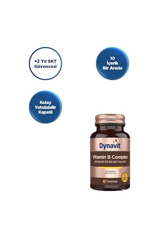 Dynavit Vitamin B Complex 50 Kapsül - B1, B2, B3, B5, B6, B12 Vitamini- Enerji