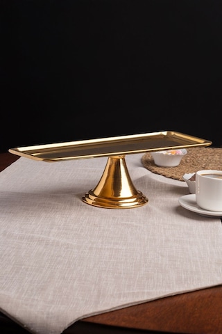 Gold Dikdörtgen, Ayaklı Şık Kek, Pasta, Kurabiye Ve Tatlı Servis Sunum Standı Gold