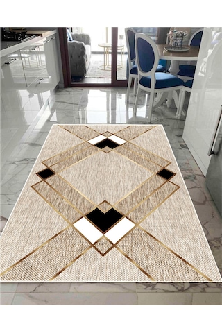 Yıkanabilir Kaymaz Taban Salon Halısı Mutfak Halısı Koridor Krem - Kahverengi