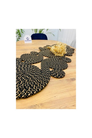 Jüt, Hasır,sarmal Model, Dekoratif Masa Örtüsü, Runner 40x110 Cm, Sehpa Örtüsü, Bohem Tarzı Jüt Siyah Jüt Siyah