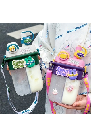 Yaz Saman Fincan Çift Içecek Çocuk Su Bardağı Kadın Öğrenciler Için Bölünmüş Bin Plastik Çift Bin Taşınabilir Su Isıtıcısı-800Ml Yeşil