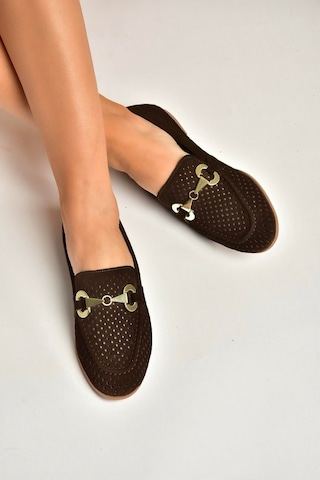 Fox Shoes Y291262402 Kahverengi Süet Toka Detaylı Kadın Babet Kahverengi