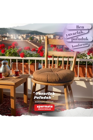 Pofuduk Yuvarlak Sandalye Minderi Mutfak, Balkon, Bahçe Dekoratif Oturma Minderi Yumuşak Dolgu Kahverengi