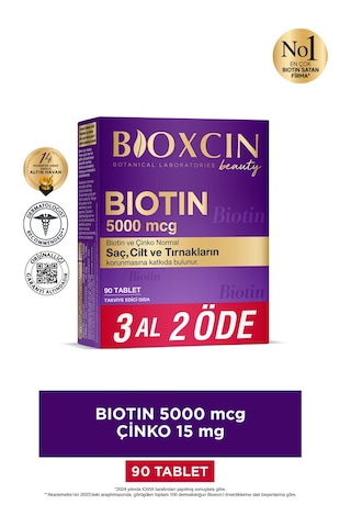 Biotin 5000 Mcg 90 Tablet Saç Tırnak Vitamini Çinko Takviyeli
