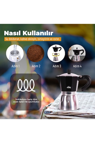 Any Morning Hes-6 Espresso Kahve Makinesi Alüminyum Moka Pot 240 Ml Siyah