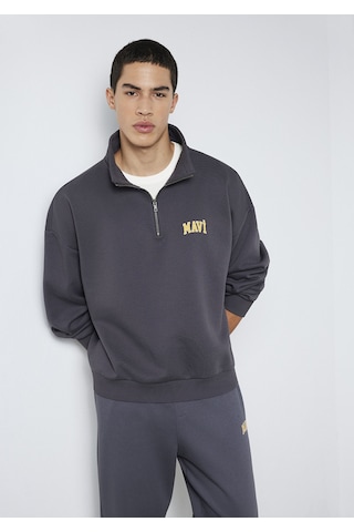 Mavi - Mavi Logo Baskılı Yarı Fermuarlı Antrasit Sweatshirt 0s10208-70101 Antrasit