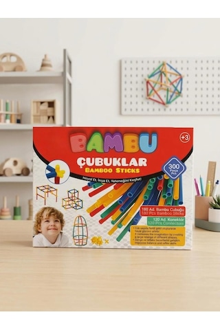 Bambu Çubuklar 300 Parça Eğitici Yapım Seti - Zeka Geliştirici İnşa Blokları Oyuncak