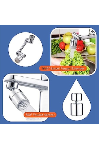 Xurunkeji 1440º Döner Robotik Kol Döner Uzatma Musluk Havalandırıcısı Ve 360º Döner Musluk Uzatıcısı - Musluk İçin Lavabo Aparatı GÜMÜŞ
