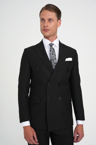 Efor Slim Fit Çift Yırtmaç Kruvaze Klasik Siyh Takım Elbise Tk 919 Siyah