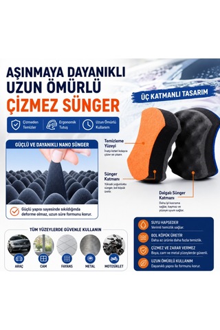 Polham Yeni Nesil Araç Yıkama Köpük Süngeri Çizmez Sünger, Bol Köpük Üreten Yumuşak Dokulu Temizlik Süngeri