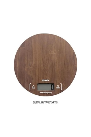 Doğal Akasya Ahşap Dijital Mutfak Terazisi, 5 Kg Kapasiteli Hassas Yemek Ve Kahve Tartısı, Minimalist Tasarım Yuvarlak Açık Bej 80209776