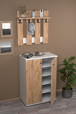 Portmanto Vestiyer 5 Raflı Ayakkabılık Ve Çit Duvar Askılık Set Çam-beyaz Kahverengi