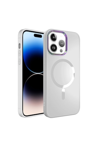 Apple Uyumlu iPhone 14 Pro Max Uyumlu Magsafe Wireless Şarj Özellikli Zore Stil Kılıf-beyaz Beyaz -