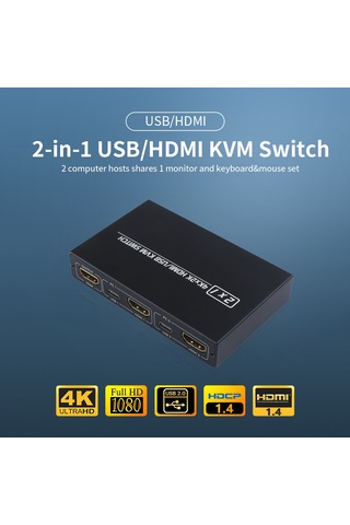Springsun 2 Giriş 1 Çıkış Hdmı/usb Kvm Anahtarı - 2 Bilgisayar İçin Monitör/ Klavye-fare Ortak Kullanımı - 4kx2k 30hz Hd Kalite - Siyah