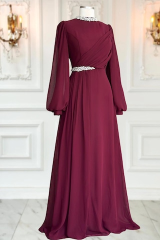 Amine Hüma Peri Abiye Elbise Bordo Bordo