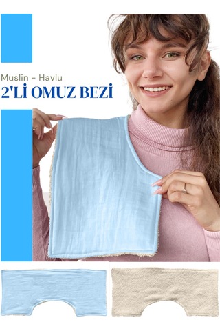 Müslin-havlu 2'li Çift Yönlü Omuz Bezi Gaz Çıkarma Bezi M-bej Krem - Mavi