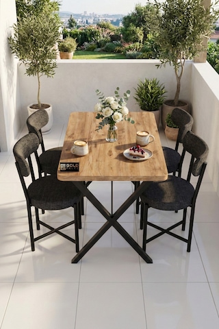 Reyo Falez Elma 110x70 Cm Masa Takımı 4 Sandalyeli Modern Mutfak Balkon Kafe Yemek Masası Seti Atlantik Çam - Antrasit 9881