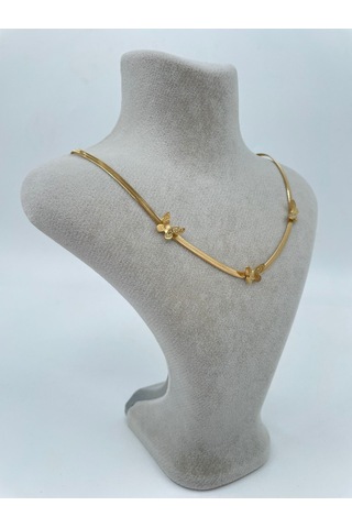 Xbaby Üç Kelebek Figürlü Çelik Hasır Gold Kolye Gold
