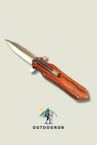 Outdoorun İki Ağızlı Ahşap Sapılı Outdoor Kamp Çakı - 21 Cm Kahverengi