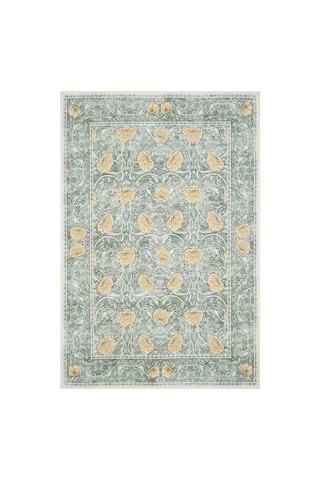 Cool Halı Daisy Mint Yeşili Yıkanabilir Çiçekli Bohem Dokuma Şönil Halı Rustik Tarz Vintage Halı Yeşil
