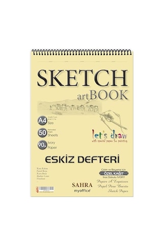 Sahra A4 Spiralli Eskiz Defteri 50 Yaprak, 90 Gr İnce Dokulu Ivory Kağıt Sketchbook, Çizim Ve Boyama Defteri
