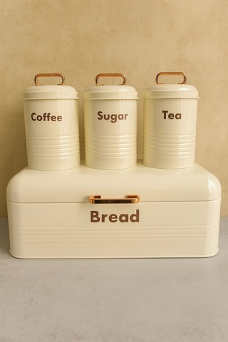 4 Lü Mutfak Seti Ekmeklikçay Kahve Şekerlik Krem 43x20 Krem