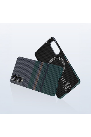 Galaxy S25 Edge Kılıf M-safe Uyumlu Benks Aurora Armorair Kevlar Karbon Fiber Kapak Yeşil