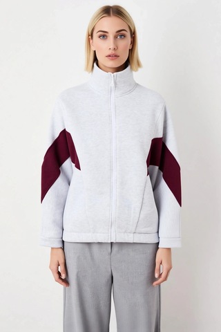 Benerly Kadın Dik Yaka Fermuarlı Düşük Kol Örme Sweatshirt Fonksiyonel Da Bordo