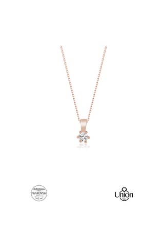 Union Swarovski Zirconia Kadın Pırlanta Montür Rose Gümüş Kolye
