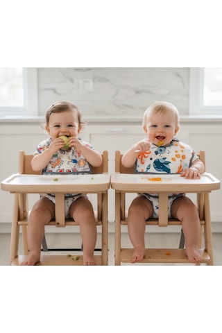 Yorni 2 Adet Ekonomik Set 6-24 AyFamily Ve Sea Desen, Sıvı Geçirmeyen, Cepli, Cırtlı Mama Önlüğü, Önlük Beyaz