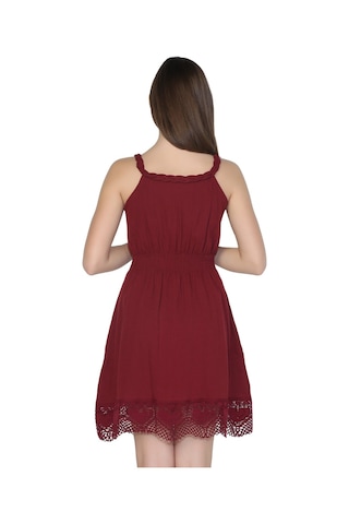 Eliş Şile Bezi Askılı Şile Bezi Örgülü Mini Elbise Bordo Brd Bordo