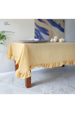 Dnc Home Tekstil  Sarı Keten Fırfırlı Masa Örtüsü Sarı