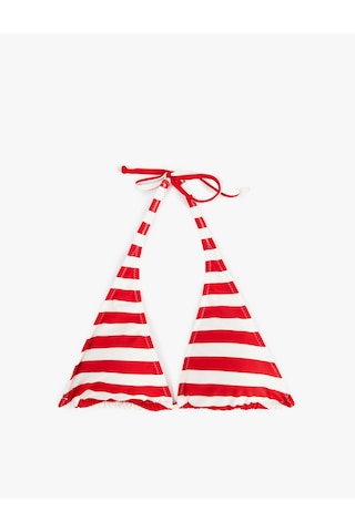 Koton Koton X Şahika Ercümen - Boyundan Bağlamalı V Yaka Çizgili Üçgen Bikini Üstü Kırmızı Çizgili 6sak10299mm