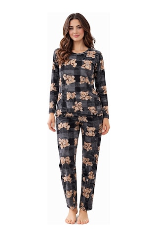 Pemilo Kadın 3574 Uzun Kol Süet Pijama Takımı Gri
