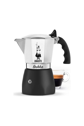 New Brikka Moka Sürahisi, Kremalı Espresso Hazırlayabilen Tek Ocak Kahve Makinesi, 4 Fincan 170 Ml , Alüminyum Ve Siyah, Metal