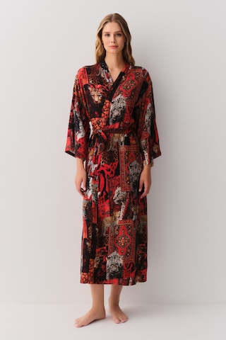 Suwen Rustic Uzun Sabahlık Sh26118615l95 Kırmızı Desenli