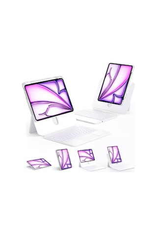 İpad Uyumlu Air 11" M2-m3 2024-25 360 Dönen Standlı Işıklı Risser Türkçe Q Klavyeli Tablet Kılıfı