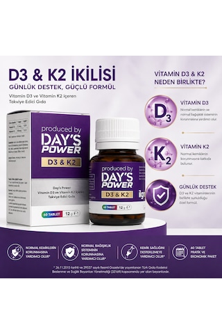 Day's Power D3 & K2 Vitamin Kompleksi 60 Tablet Bağışıklık Ve Kemik Desteği