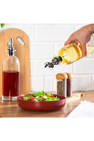 Porsima 3890-1 Gümüş Sızdırmaz Kapaklı Cam 2 Li Yağlık Sirkelik Yağdanlık Seti 500+500 Ml Şeffaf- Gümüş