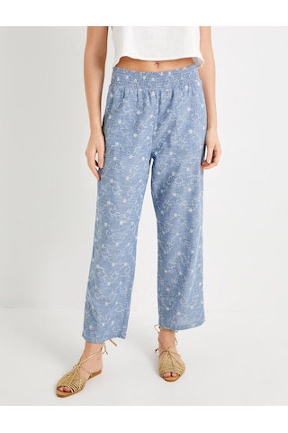 Koton Culotte Pantolon Beli Lastikli Cep Detaylı Çiçek İşlemeli Mavi 4sak40156pw Mavi