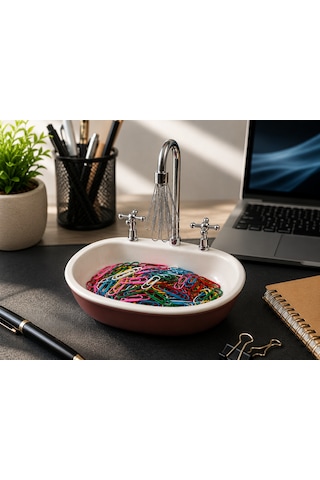 Manyetik Ataç Tutucu Lavabo Tasarımlı Masaüstü Düzenleyici Çok Renkli