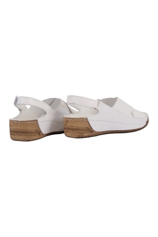 Napa Shoes Hakiki Deri Arka Bantlı Çapraz Rahat Taban Kadın Sandalet Napa-224 Beyaz