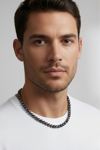 Erkek Siyah Doğal İnci Kolye Gümüş