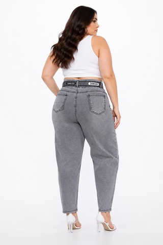 Zanessi Fashıon Büyük Beden Denim Kemerli Yüksek Bel Mom Kadın Pantolon Siyah