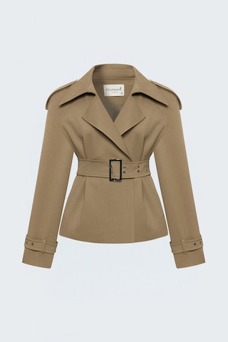 Sateen Kemer Detaylı Kısa Trenç - Camel-138116