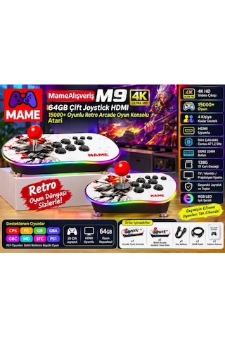 M9 4k 64gb Çift Joystick Hdmi 15000+ Oyunlu Retro Arcade Oyun Konsolu Atari